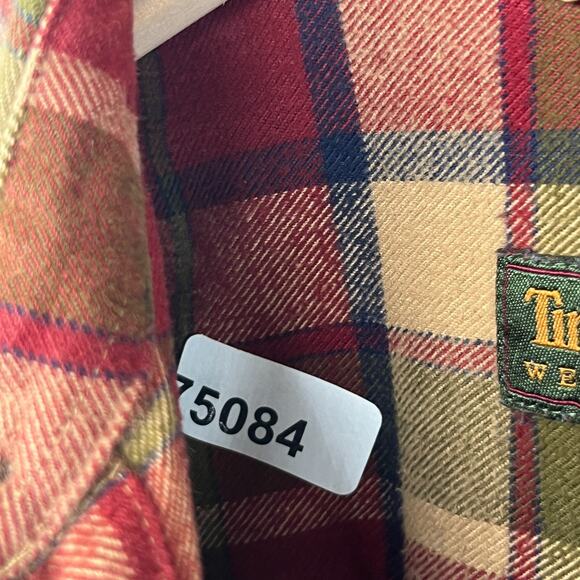 TIMBERLAND Shirt Mens XS Heavy Brushed Flannel Plaid Lumberjack Button Up Red - Picture 16 of 16